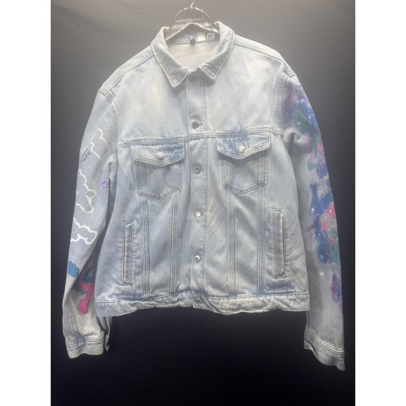 H&M Other - MTV Jacket Mens‎ XL Light Wash Denim Trucker Graphic Painted Sleeves H&M Divided